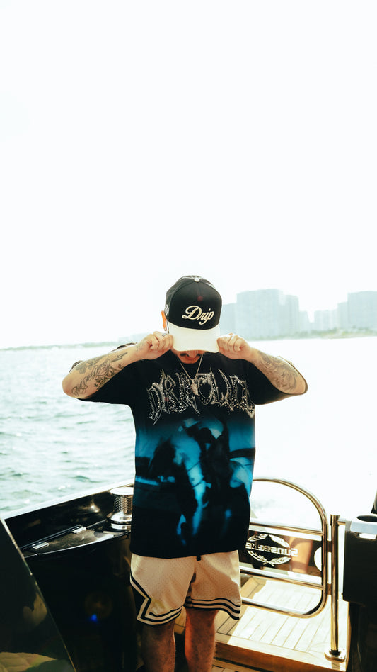 Camiseta Horse Blue Drip Club espalda - tee premium azul streetwear Costa Rica