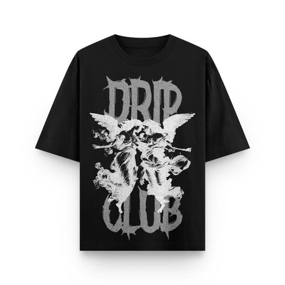 Camiseta Angel Glitter Black Drip Club frente - tee premium con glitter Costa Rica