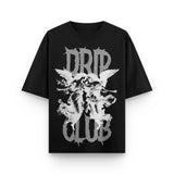 Camiseta Angel Glitter Black Drip Club frente - tee premium con glitter Costa Rica