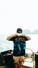 Camiseta Horse Blue Drip Club espalda - tee premium azul streetwear Costa Rica