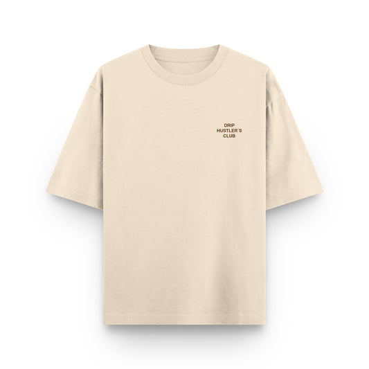 Camiseta Hustlers Club beige Drip Club frente - streetwear Costa Rica