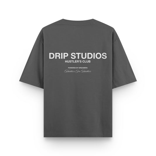 Camiseta Hustlers Club gris Drip Club espalda - streetwear Costa Rica