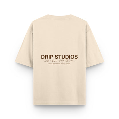 Camiseta Drip Studios beige espalda - streetwear oversize Drip Club Costa Rica