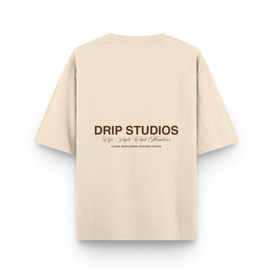 Camiseta Drip Studios beige espalda - streetwear oversize Drip Club Costa Rica