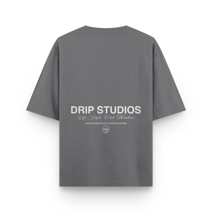 Camiseta Drip Studios gris espalda - streetwear oversize Drip Club Costa Rica
