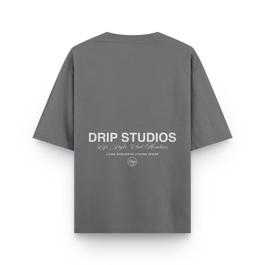 Camiseta Drip Studios gris espalda - streetwear oversize Drip Club Costa Rica