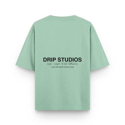 Camiseta Drip Studios verde espalda - streetwear oversize Drip Club Costa Rica