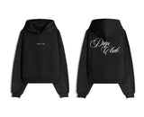 Hoodie Stone negro Drip Club frente - sudadera stone wash streetwear Costa Rica