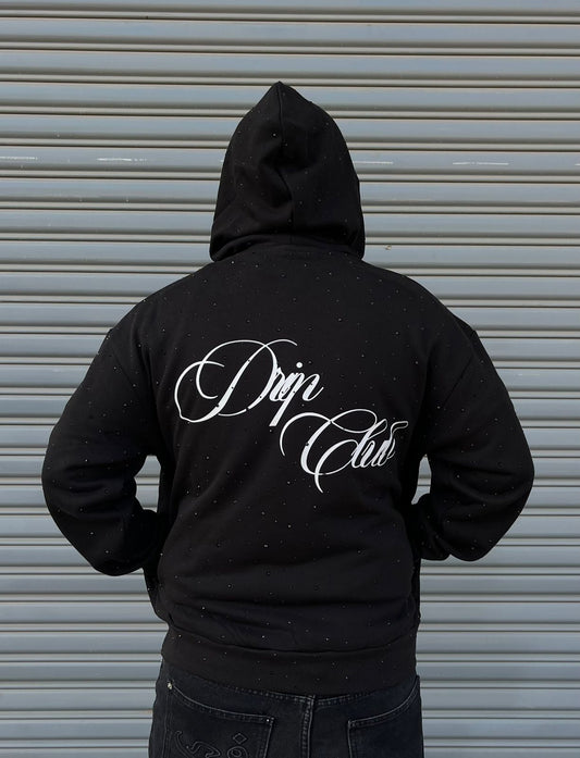 Hoodie Stone negro Drip Club modelo - sudadera stone wash Costa Rica
