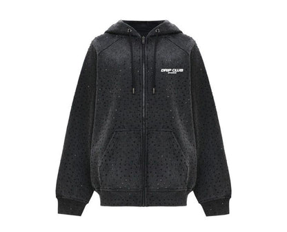 Hoodie ZipStone negro y blanco Drip Club frente - sudadera cierre bicolor Costa Rica
